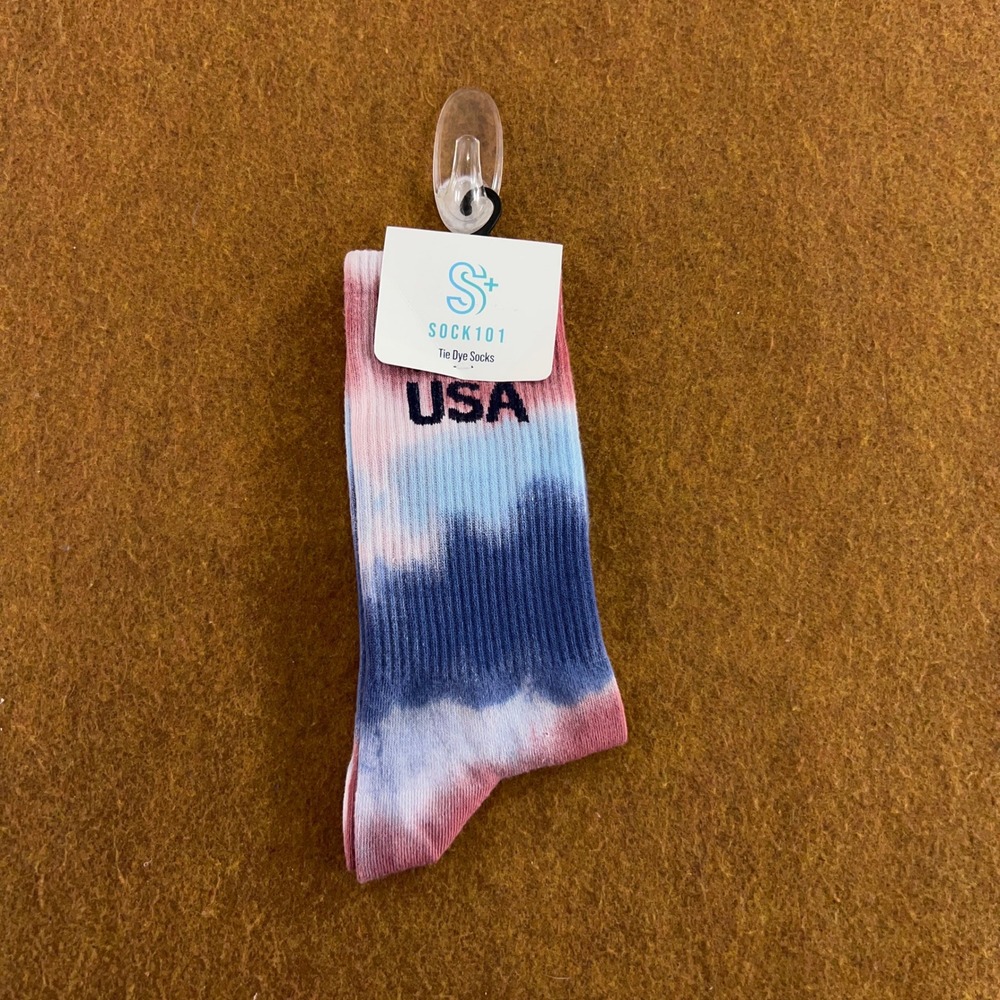 Sock 101 Unisex OS Red White Blue USA Tie Dye Crew Socks NWT
